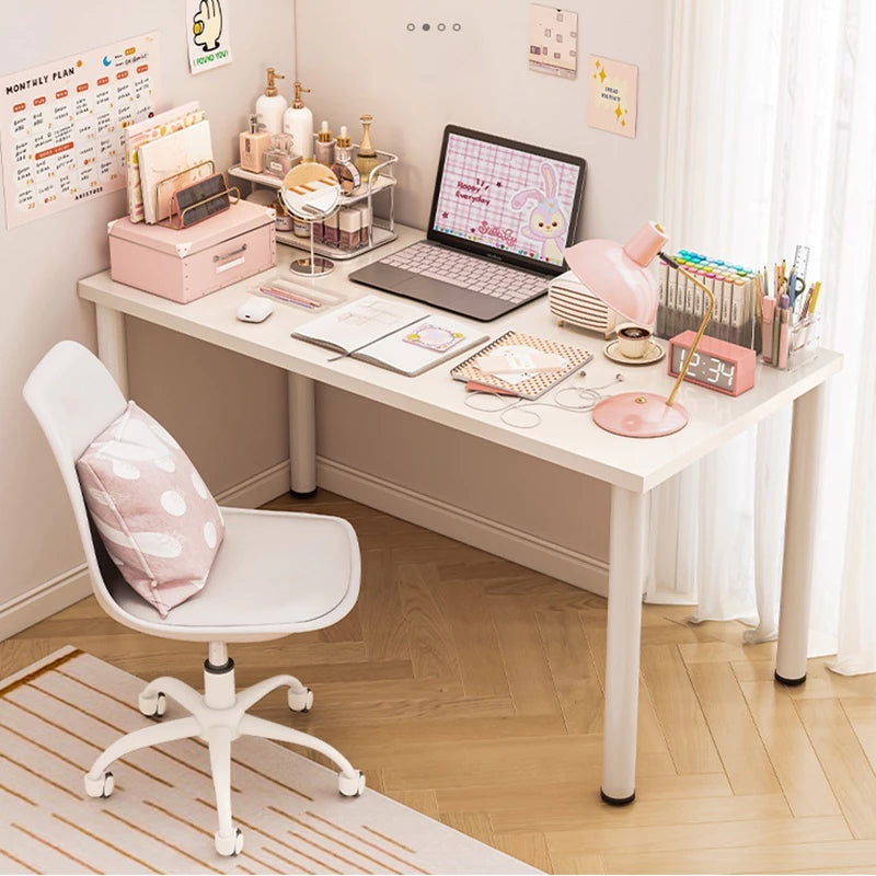 Modern Minimalist Computer Desk – Multi-Purpose Writing, Study, and Gaming Table with Round Legs, Space-Saving Home Office Desk for Bedroom or Apartment