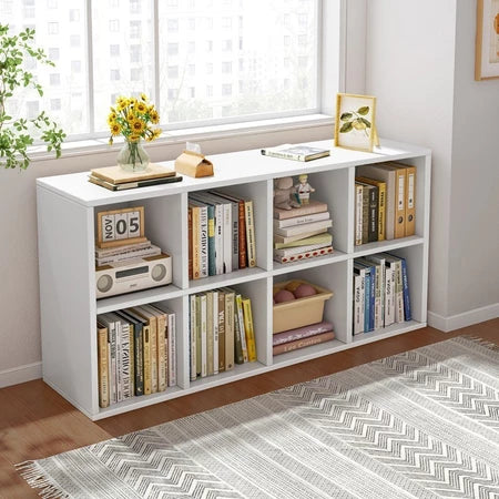 8-Cube Wooden Bookshelf – Large Floor Storage Organizer, Modern Cube Display Shelf for Books, Décor, and Office or Bedroom Use