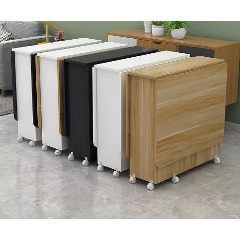 10 units Folding Dining Table with Wheels, Space-Saving Extendable Table for Kitchen or Living Room, Compact Wooden Table with Storage Shelf, Easy to Move, 27.2 x 31.5 x 55.9 in (69 x 80 x 142 cm)