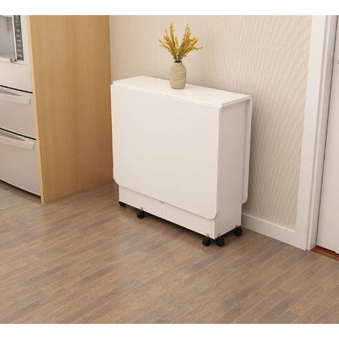 10 units Folding Dining Table with Wheels, Space-Saving Extendable Table for Kitchen or Living Room, Compact Wooden Table with Storage Shelf, Easy to Move, 27.2 x 31.5 x 55.9 in (69 x 80 x 142 cm)