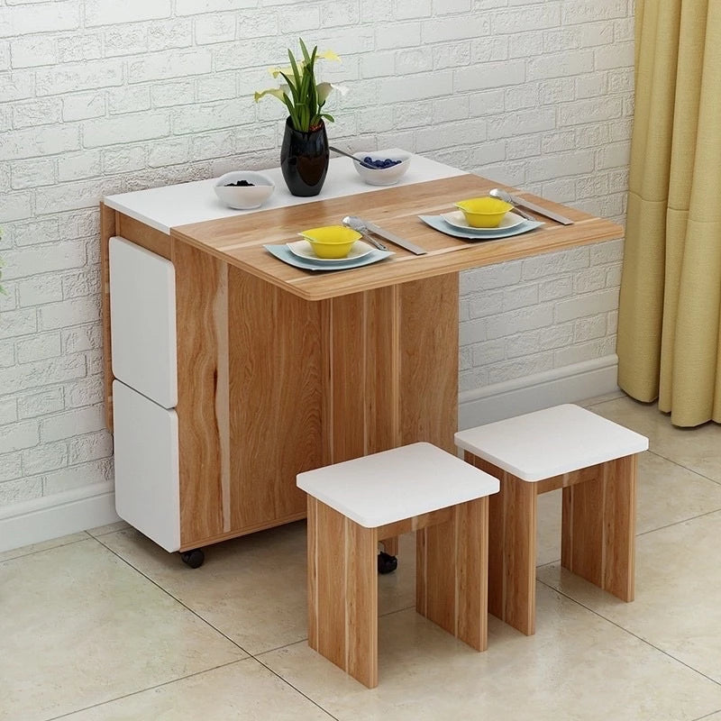 10 units Folding Dining Table with Wheels, Space-Saving Extendable Table for Kitchen or Living Room, Compact Wooden Table with Storage Shelf, Easy to Move, 27.2 x 31.5 x 55.9 in (69 x 80 x 142 cm)