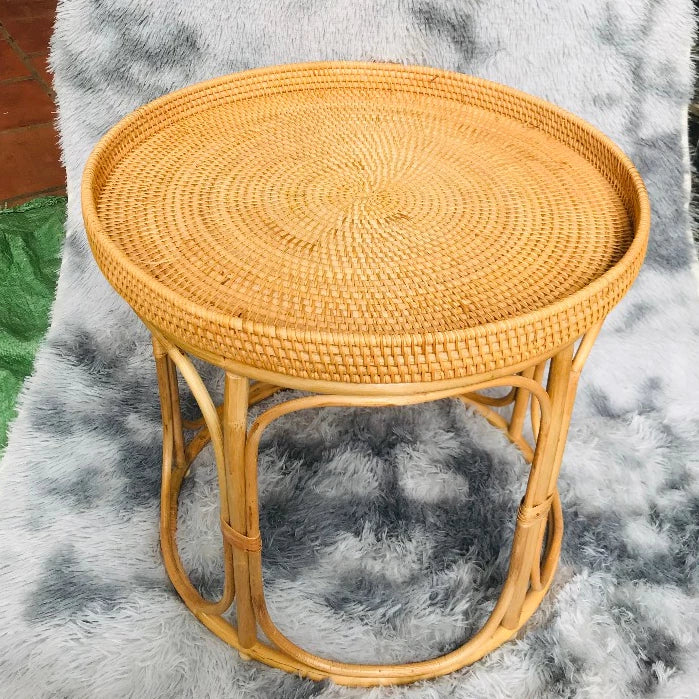 Vintage Mini Rattan Tea Table, H 19.7"