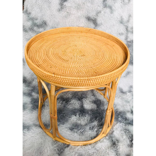 Vintage Mini Rattan Tea Table, H 19.7"