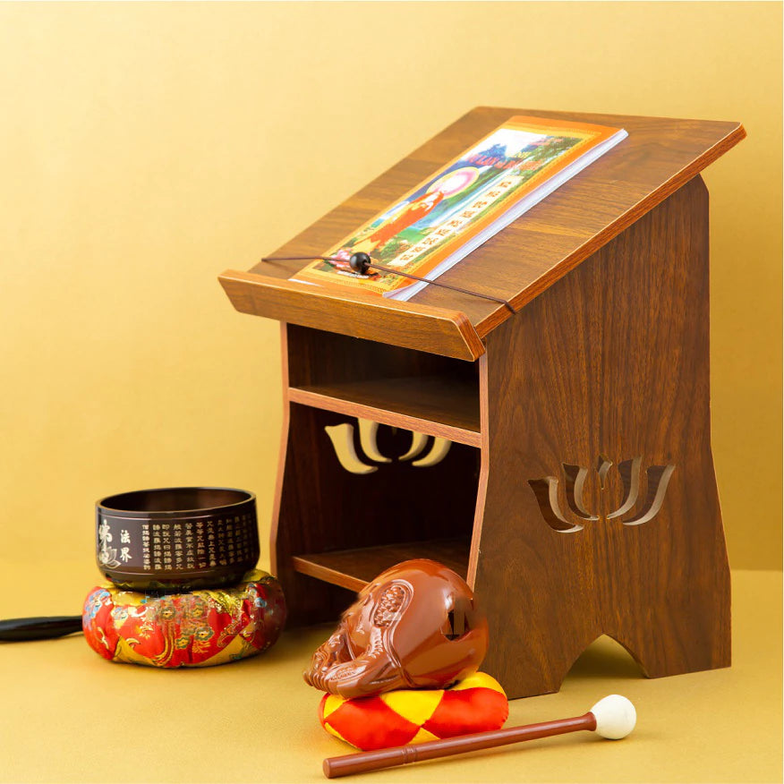 Wooden Lotus Sutra Table – Compact Reading & Prayer Stand with Smart Storage, Durable MDF, Easy to Use, 13.4 x 8.7 x 14.2 in (34 x 22 x 36 cm)