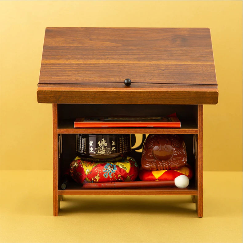 Wooden Lotus Sutra Table – Compact Reading & Prayer Stand with Smart Storage, Durable MDF, Easy to Use, 13.4 x 8.7 x 14.2 in (34 x 22 x 36 cm)