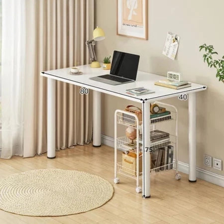 Modern Minimalist Computer Desk – Multi-Purpose Writing, Study, and Gaming Table with Round Legs, Space-Saving Home Office Desk for Bedroom or Apartment