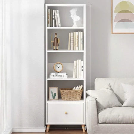 Modern Wooden Floor Bookshelf – Multi-Tier MDF Storage Rack with Melamine Finish, Easy to Assemble