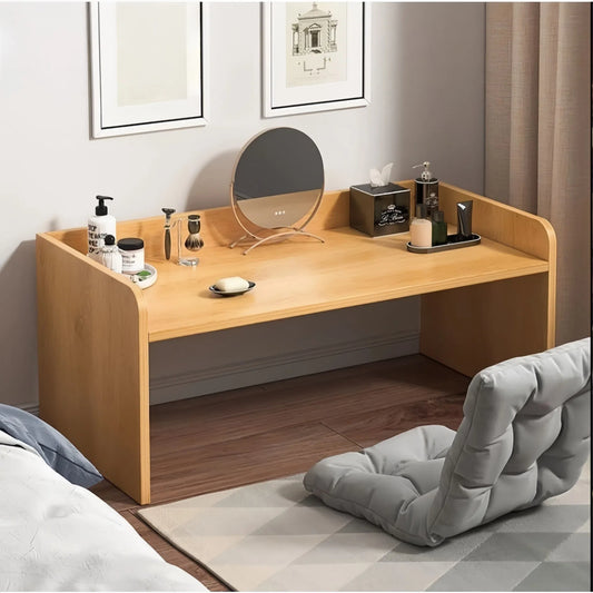 Minimalist Floor Vanity Table – Low Wooden Desk without Drawers, Space-Saving Makeup & Study Table for Bedroom