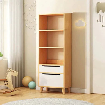 Modern Wooden Floor Bookshelf – Multi-Tier MDF Storage Rack with Melamine Finish, Easy to Assemble