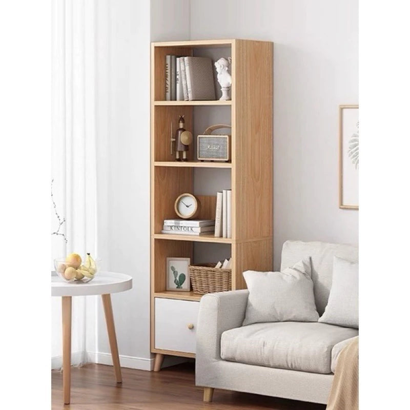 Modern Wooden Floor Bookshelf – Multi-Tier MDF Storage Rack with Melamine Finish, Easy to Assemble