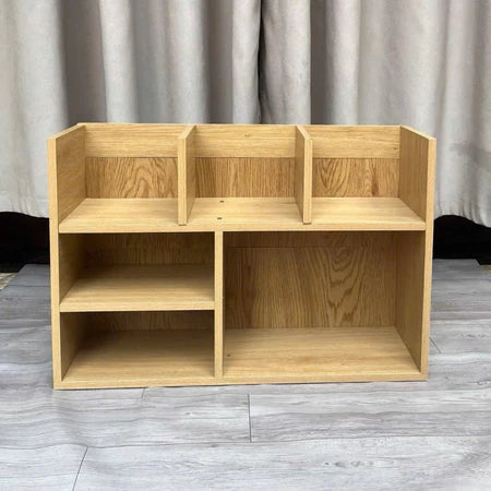 Wooden Desktop Bookshelf – Compact Organizer Rack for Office, Desk Supplies, and Daily Use