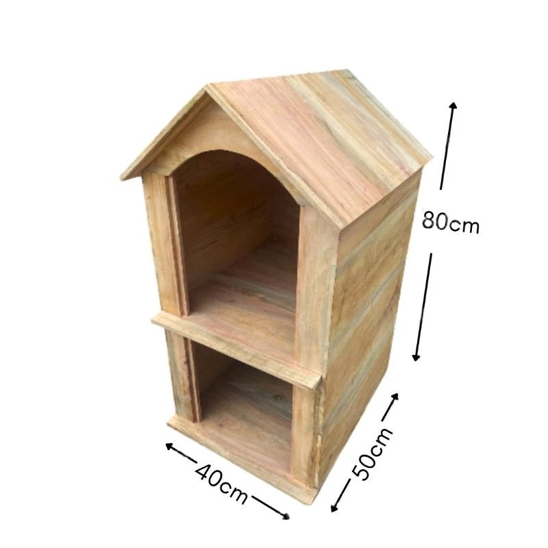 Two-Level Wooden Pet House for Cats & Rabbits – Large Size (80×40×50cm)