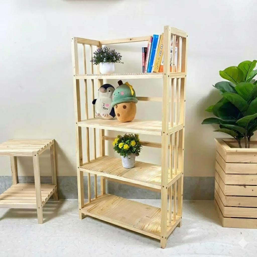 Bulk Deal- Pine Wood Bookshelf, Multipurpose Storage Shelf - 4/5 Tiers