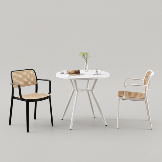 30 x Stackable Faux Rattan Armchair - Indoor/Outdoor Dining, 22.4"x20.8"x31.9", Seat H17.7"