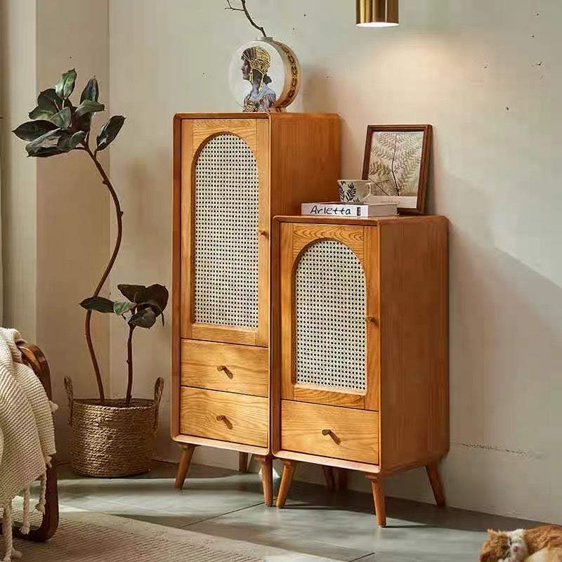 Two Piece Woodgrain Rattan Multi Purpose Cabinet Matching Set