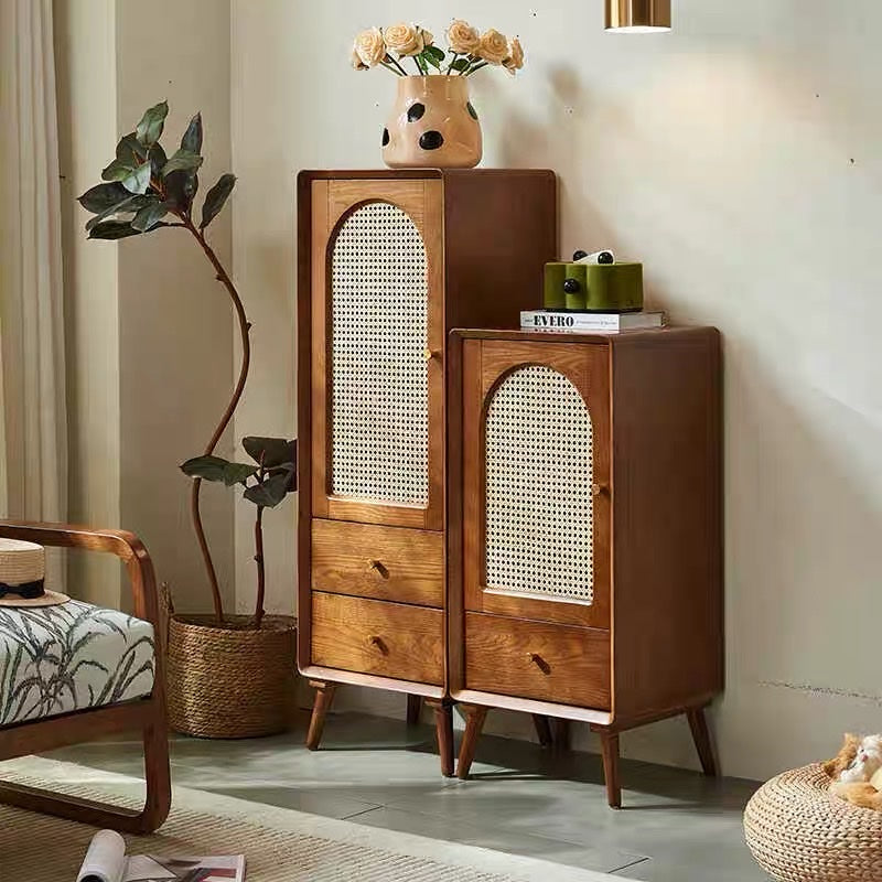 Two Piece Woodgrain Rattan Multi Purpose Cabinet Matching Set
