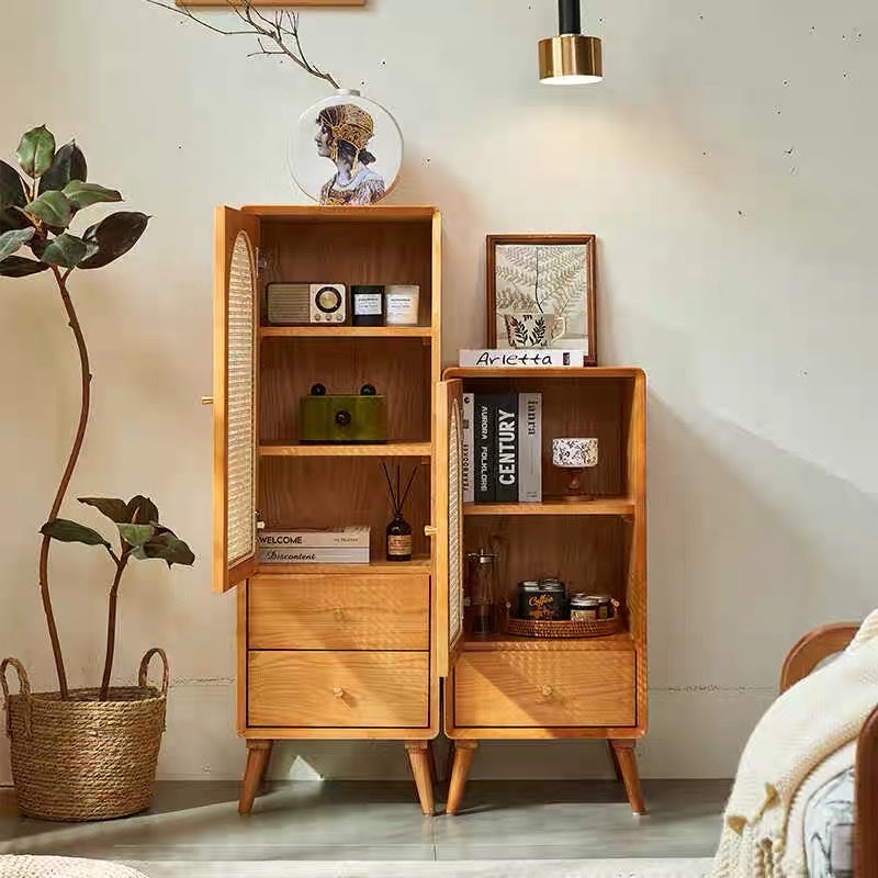 Two Piece Woodgrain Rattan Multi Purpose Cabinet Matching Set