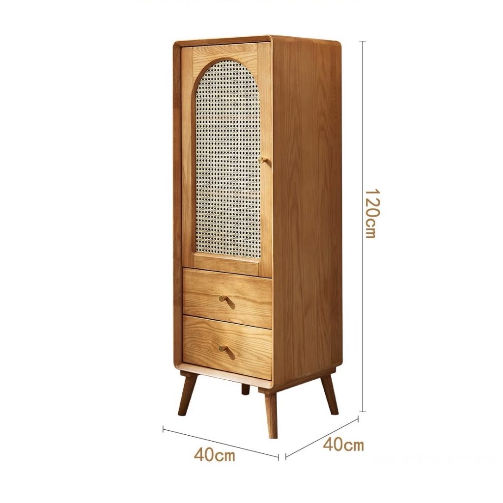 Two Piece Woodgrain Rattan Multi Purpose Cabinet Matching Set