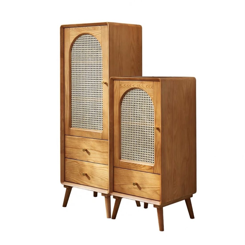 Two Piece Woodgrain Rattan Multi Purpose Cabinet Matching Set
