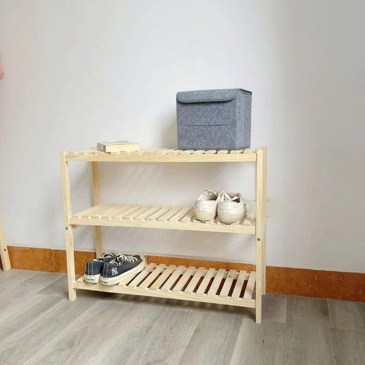 Pine Wood Shoe Rack and Storage Shelf - 3/4/5 Tiers