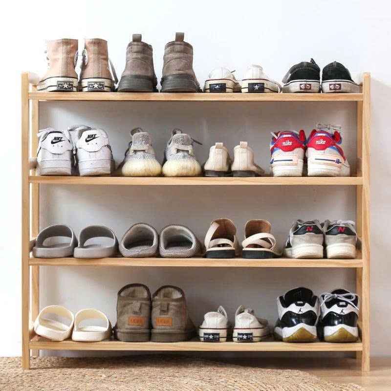 Pine Wood Shoe Rack and Storage Shelf - 3/4/5 Tiers