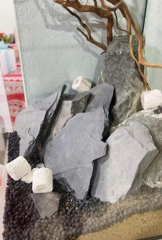Natural Black Slate Rocks 5lbs - Thin Flat Stones for Fish Tank Aquascaping, Aquariums, and Paludariums - Decorative Stones for Terrariums, Vivariums, Reptile Enclosures, and Gardens