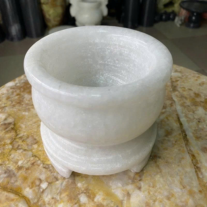 3.5" Natural White Marble Incense Burner - Round Stone Censer for Stick & Cone Incense - Zen Decor for Meditation, Altar, Home Fragrance, and Spa - Hand-Carved White Stone Bowl